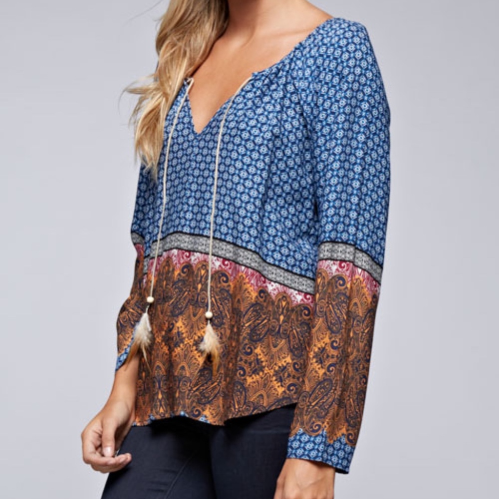 NWT Lovestitch Boho Feather Tassel Top - Picture 3 of 6